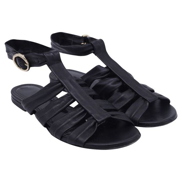 Khaite Perth Flat Sandals in Black Lambskin Leather - Picture 3 of 8
